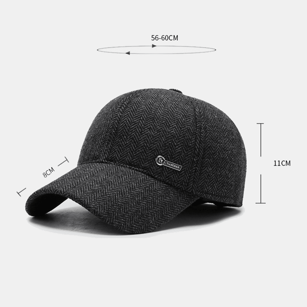 Men Metal Label Autumn Winter Thicken Warm Baseball Cap Outdoor Ear Protection Windproof Cool Protection Peaked Cap - MRSLM