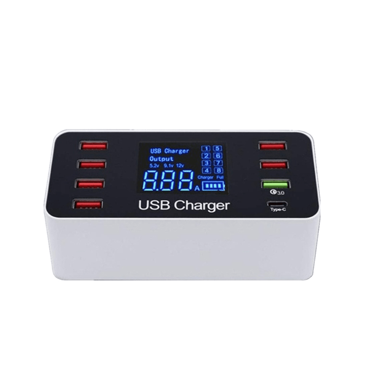 Portable 8-Port USB Adapter Phone MP3/4 Charging LCD Display QC3.0 Fast Charger - MRSLM