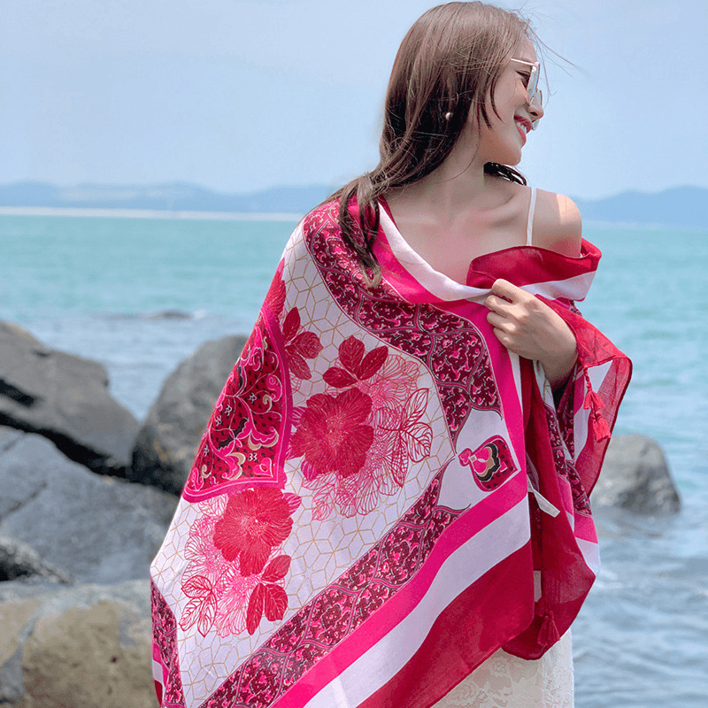 Women'S Thin Ethnic Style Scarf Oversized Sunscreen Shawl - MRSLM