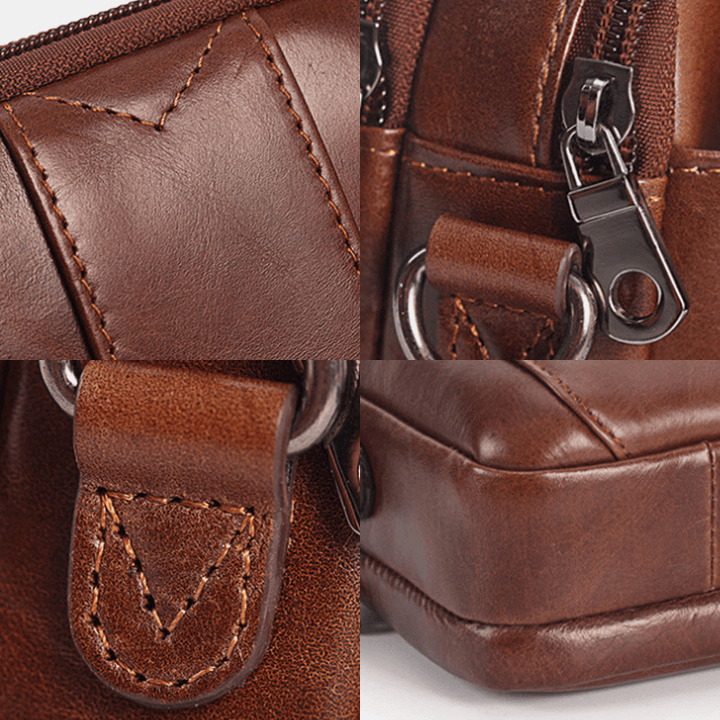 Men Genuine Leather Multifunctional Crossbody Bag Waist Bag Belt Bag - MRSLM