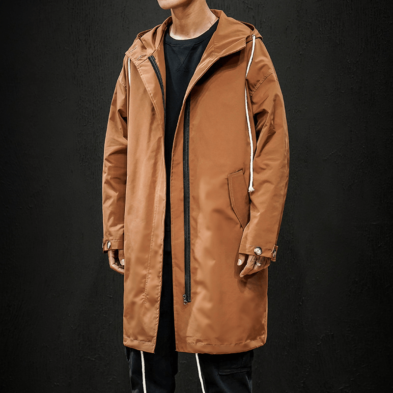 Men'S Trench Coat Large Size Pure Color Slim Korean Jacket - MRSLM