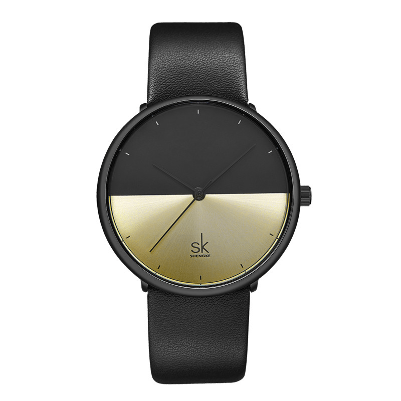 SHENGKE SK K9016 Fashion Double Color Creative Dial Leather Strap Couple Watch Quartz Watch - MRSLM