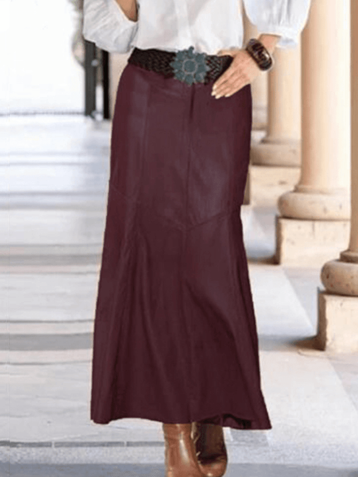 Women Leather Style Back Zipper Stylish Casual Mermaid Skirt - MRSLM