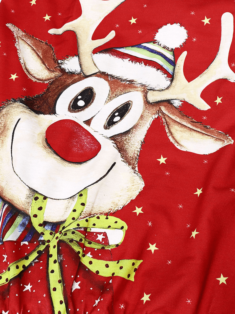 Women Christmas Cartoon Pattern Pocket Print Star Spot Long Sleeve Hooded Sweatshirt - MRSLM