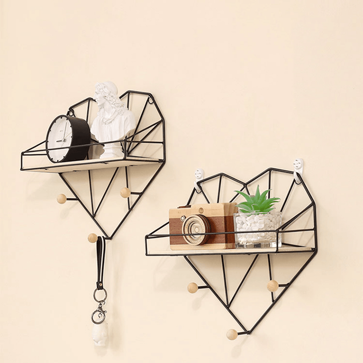 Heart Shaped Metal Wire & Wooden Rack Wall Unit Hanging Shelf - MRSLM