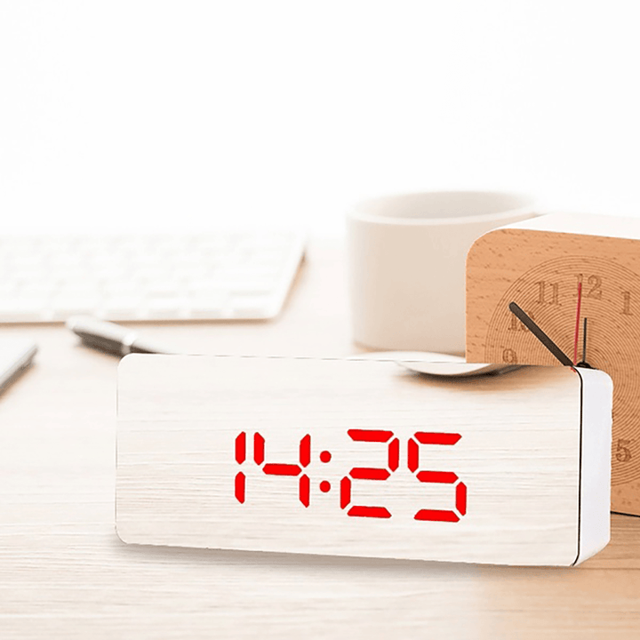 Digital LED Mirror Alarm Clock Bedside Table Time with Thermometer Calendar USB - MRSLM