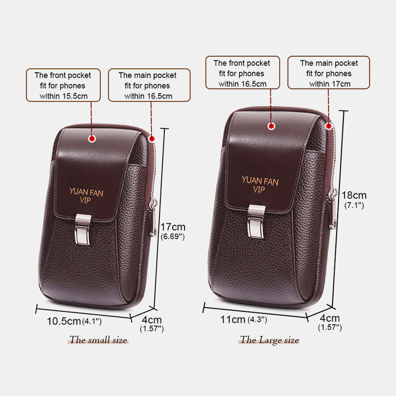 Men Vintage Lightweight Multi-Pocket Genuine Leather Mini Wallet Purse 6.5 Inch Phone Bag Waist Bag - MRSLM