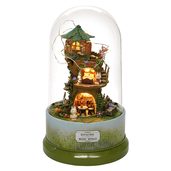 Beautiful Cabins DIY Doll House Miniature Rotating Music Kit with Transparent Cover Musical Core Gift(Meet at the Corner/Snowy Wonderland/Garden Diary/Dream of Sky/Forest Whim) - MRSLM