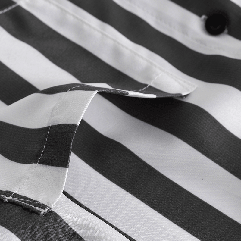 Men Vertical Stripe Turn-Down Collar Short Sleeve Shirts - MRSLM