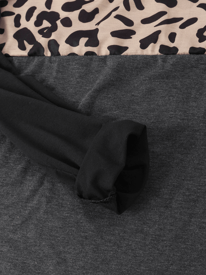 Leopard Print Patchwork Short Sleeve Causal Maxi Dress - MRSLM