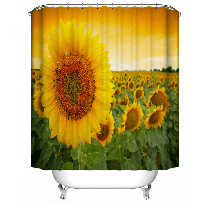 180X180Cm Sunflower Pattern Polyester Printing Waterproof Mildew Shower Curtain - MRSLM