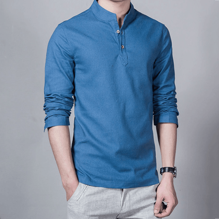 Mens Linen Solid Color Casual T-Shirts - MRSLM