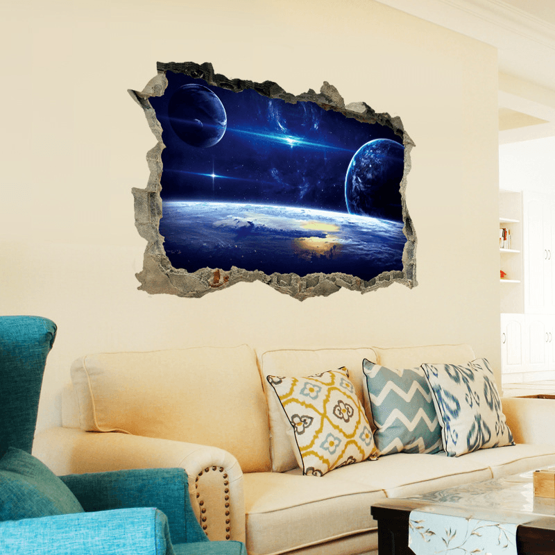 MIICO Creative 3D Universe Planet Broken Wall Removable Home Room Decorative Wall Decor Sticker - MRSLM