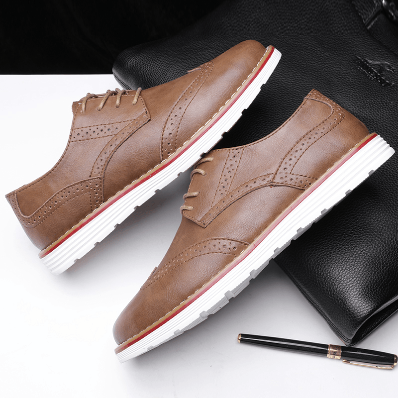 Men Breathable Pointy-Toe Vintage Oxfords Soft Sole Non Slip Casual Leather Shoes - MRSLM