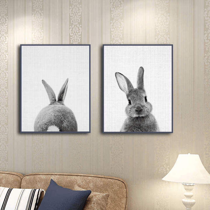 Miico Hand Painted Combination Decorative Paintings Animal Rabbit Paintings Wall Art for Home Decoration - MRSLM