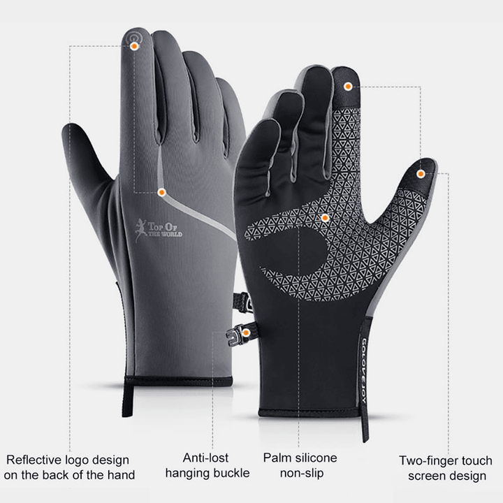 Men Dacron Polar Fleece Reflective Strip plus Velvet Full-Finger Warmth Outdoor Waterproof Windproof Non-Slip Touchscreen Gloves - MRSLM