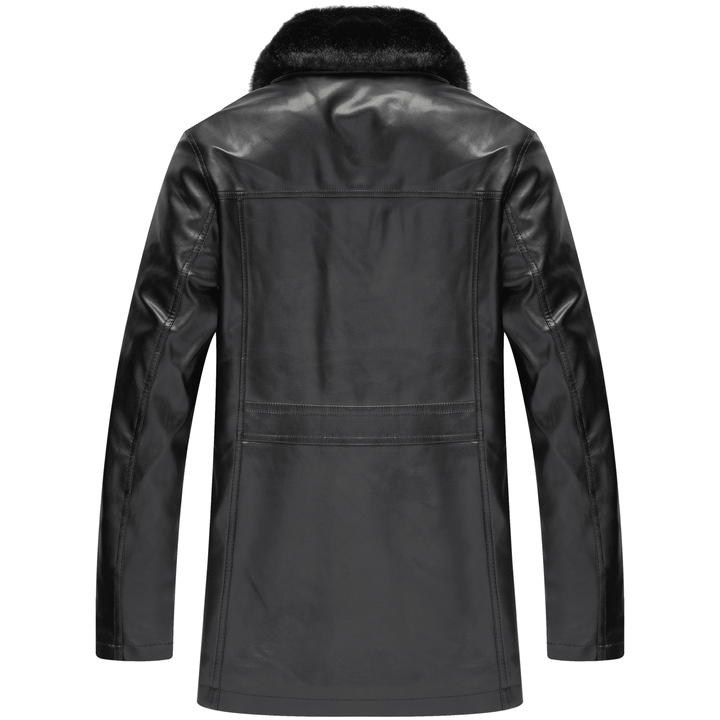 Plush Thickening Mens Leather Coat Windbreaker Jacket - MRSLM