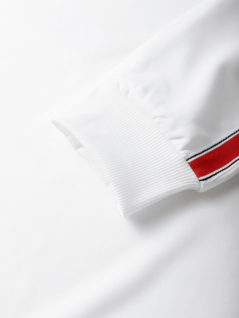 Mens Red Striped Leisure Pullover Long Sleeve White Sweatshirt - MRSLM