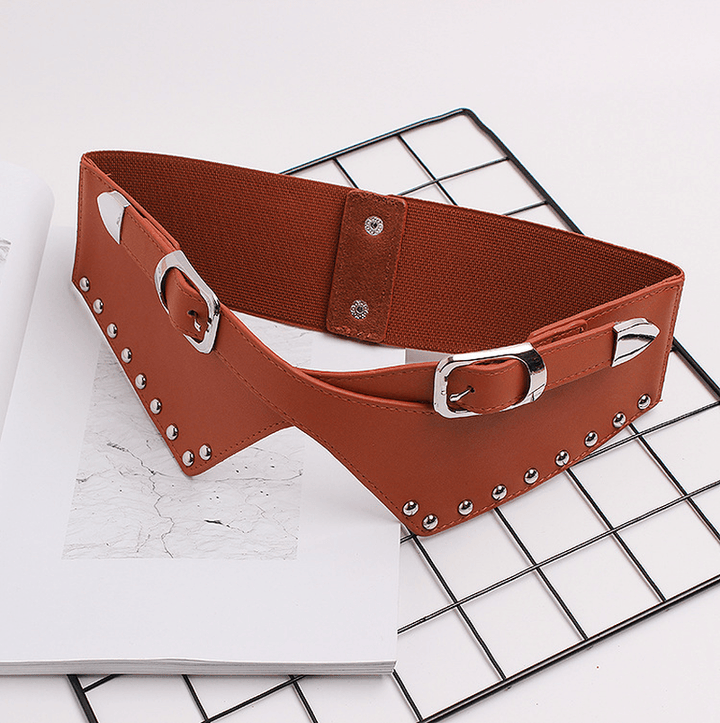 Women'S Belts with Skirts, Decorative Dresses, Waist Closure, Elastic Elastic Rivets, Wide Belts - MRSLM