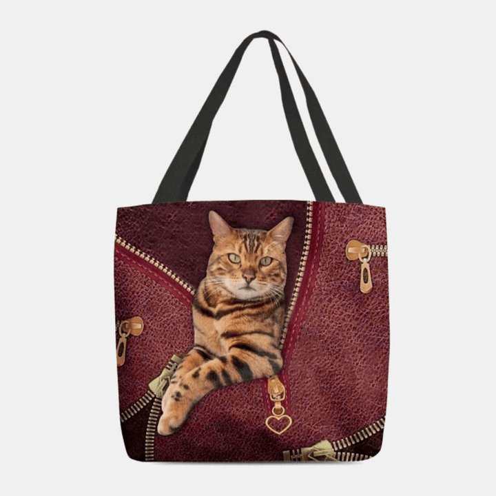 Women Canvas Cute 3D Three-Dimensional Vision Cat Pattern Shoulder Bag Handbag Tote - MRSLM