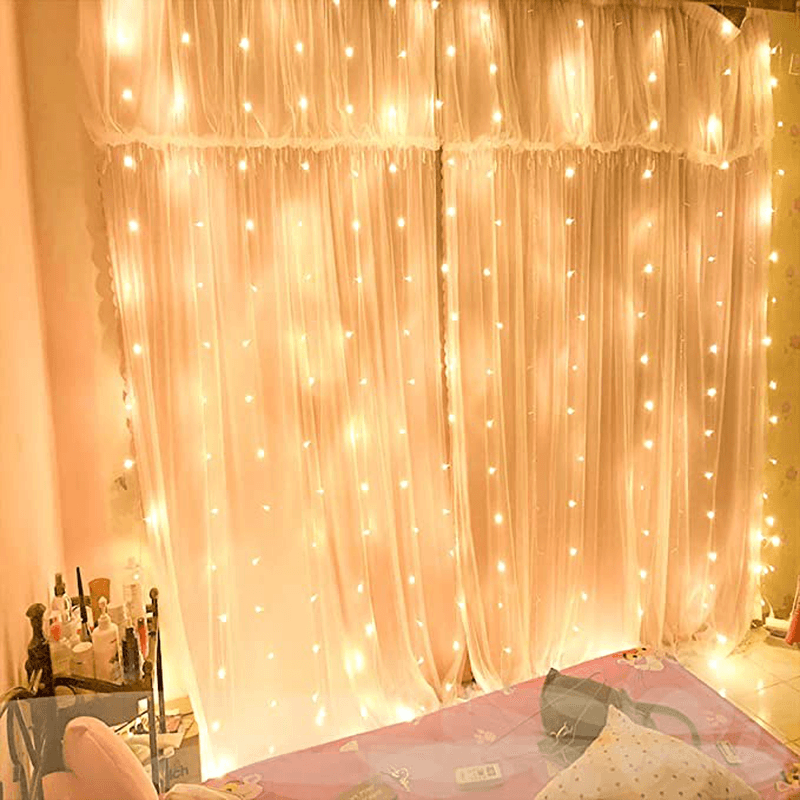 3X3M300 GYTF Curtain Lights with Sound Activated USB Powered LED Fairy Christmas Lights with Remote Sync-To-Music Setting 8 Mode Hanging Light for Bedroom Wedding Decorations - MRSLM