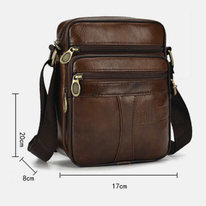 Men Genuine Leather Business Casual Solid Color Leather Shoulder Bag Crossbody Bag - MRSLM