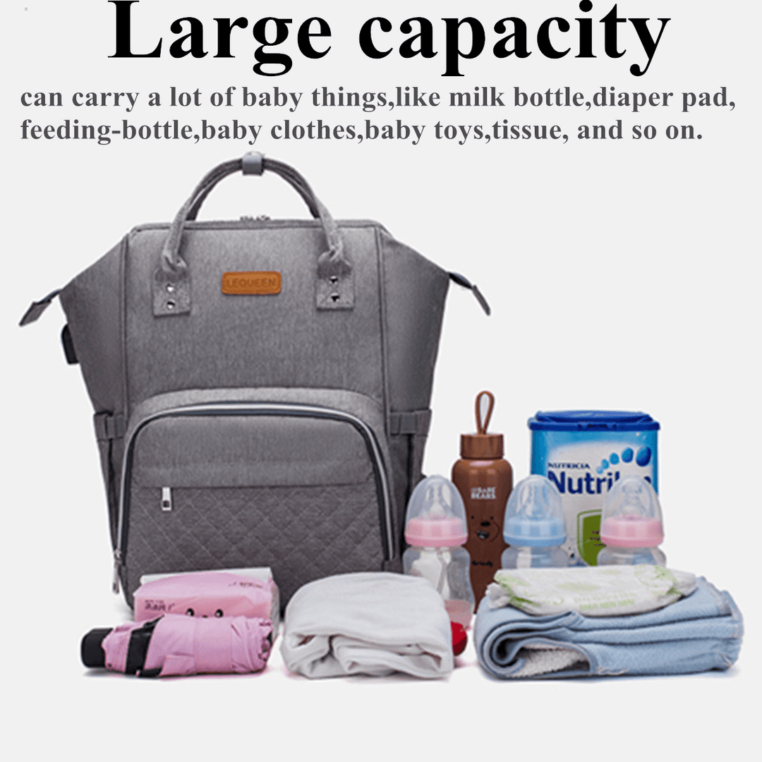 Women Large Capacity Waterproof Mummy Backpack with USB Charging Port for Travel Shopping - MRSLM