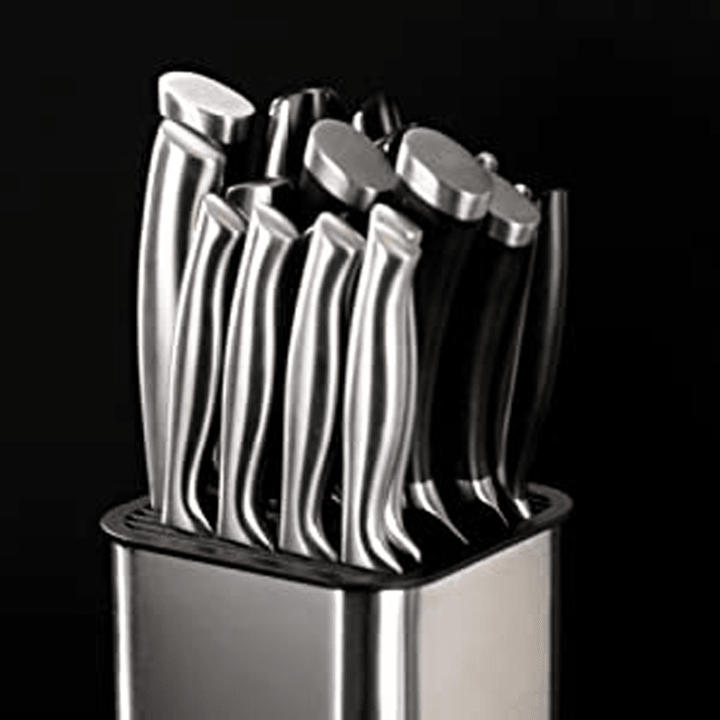KITCHENDAO Stainless Steel Square Detachable Kitchen Knife Holder Storage Drier Rakc Tool with Slots for Scissors Sharpening Rod - MRSLM
