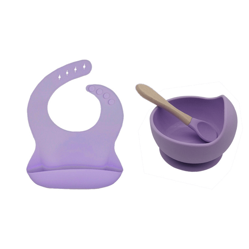 Baby Silicone Tableware Powerful Suction Cup Children'S Bowl Spoon Set Baby Silicone Saliva Pocket Baby Food Supplement Bowl - MRSLM