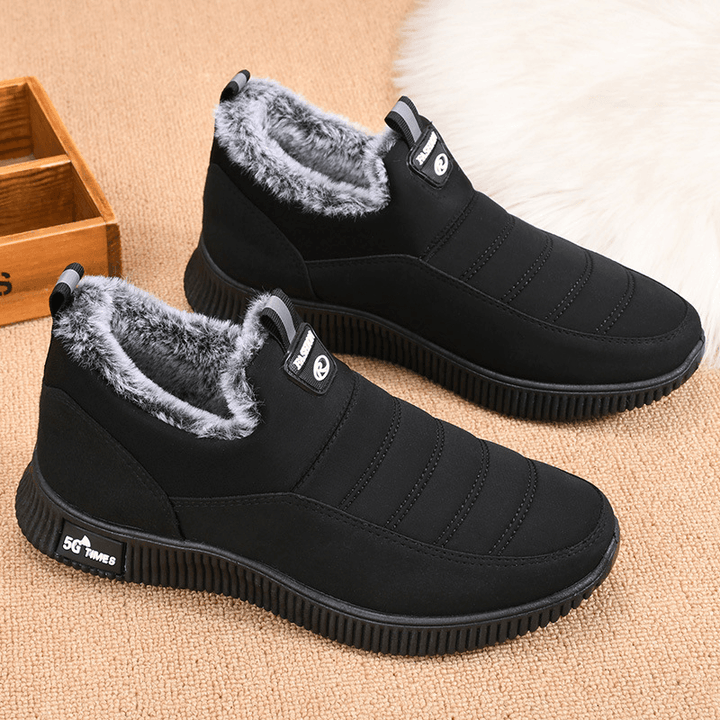 Men Non Slip Warm Lined Soft Sole Solid Comfy Slip on Outdoor Casual Snow Shoes - MRSLM