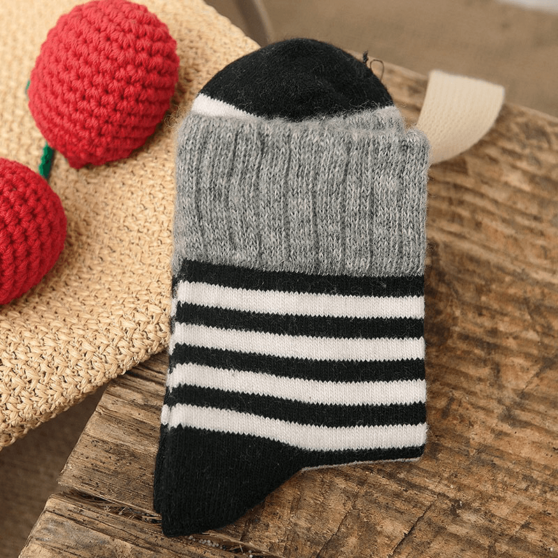 Women High Cuff Mouth Striped Wool Socks - MRSLM