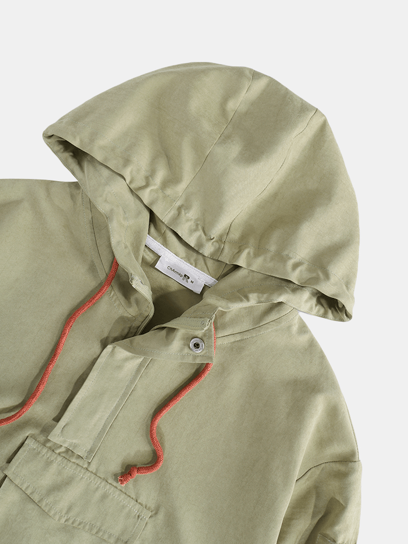 Mens Pockets Detail Contrast Color Half Zipper Hoodie Portable Windbreaker Jacket - MRSLM