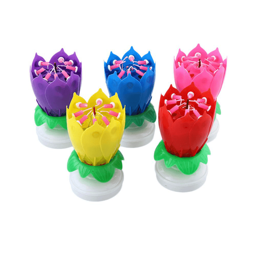 Musical Lotus Rotating Flower Happy Birthday Party Gift Candle Lights Atmostphere Light - MRSLM