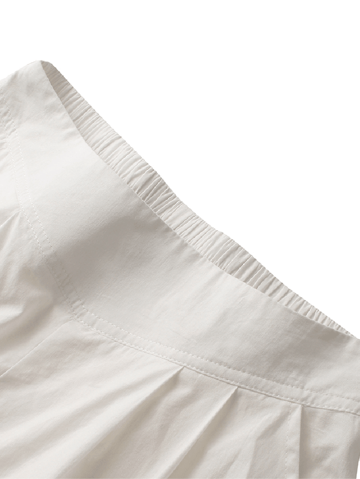 Women Cotton Elastic Waist Wide Leg Pants Casual Culottes with Pocket - MRSLM