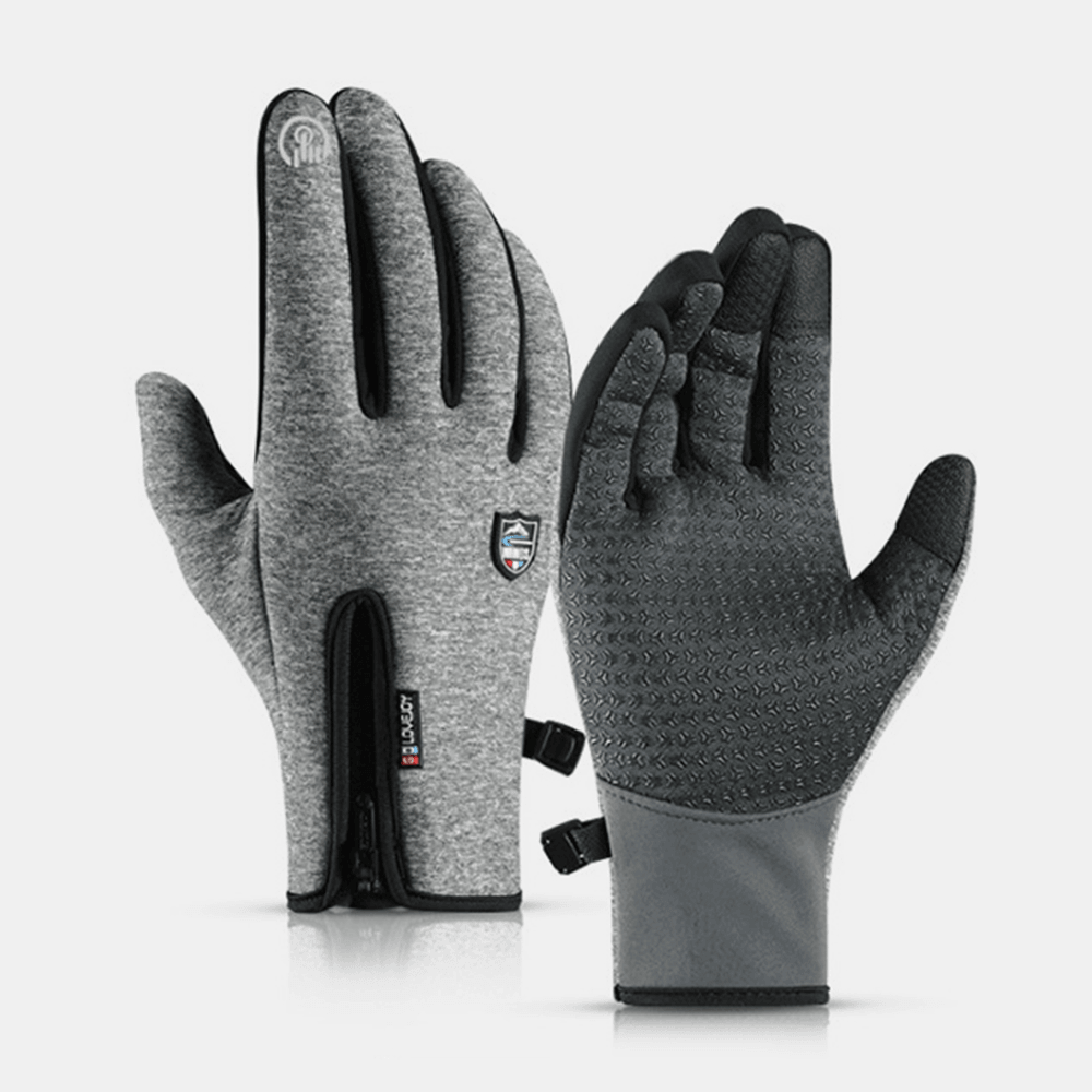 Men Dacron Polar Fleece Reflective Strip plus Velvet Full-Finger Warmth Outdoor Waterproof Windproof Non-Slip Touchscreen Gloves - MRSLM