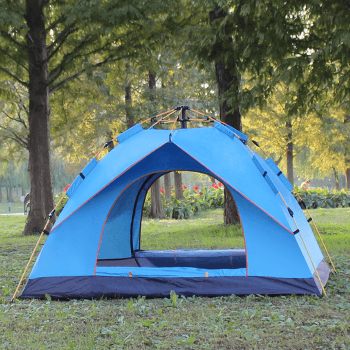 3-4 Person Fully Automatic Tent Waterproof Anti-Uv Popup Tent Outdoor Family Camping Hiking Fishing Tent Sunshade-Sky Blue/Green - MRSLM