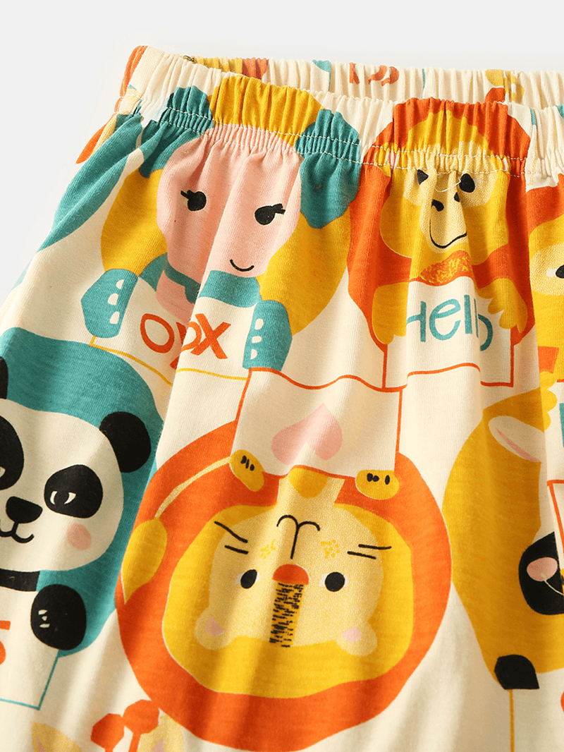 Women Cartoon Multi Animal Print Button up Long Sleeve Elastic Waist Home Cotton Pajama Set - MRSLM