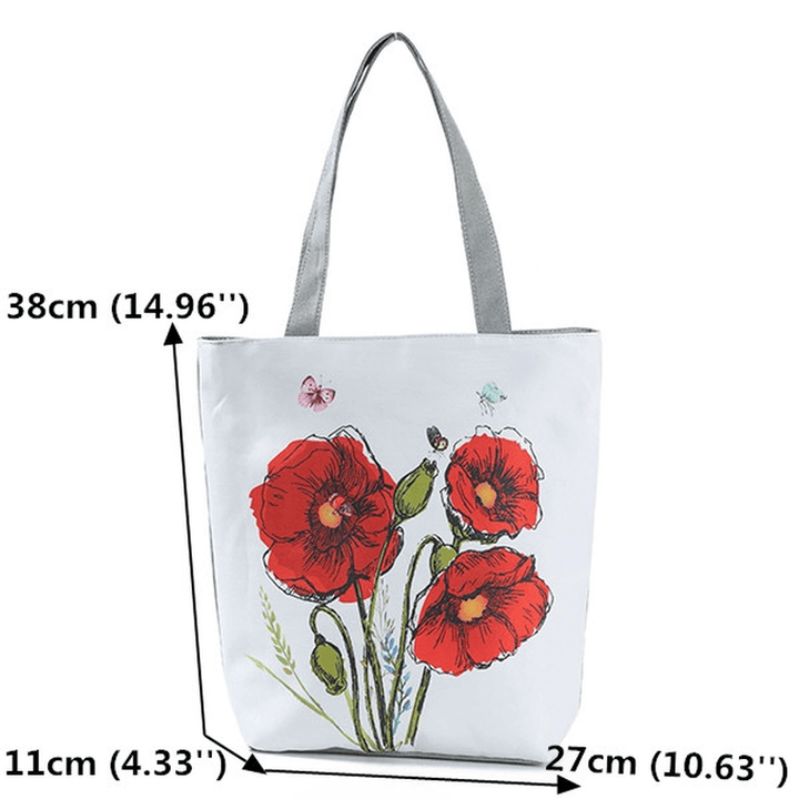 Women Ink Painting Flower Canvas Handbag Print Shoulder Bag - MRSLM