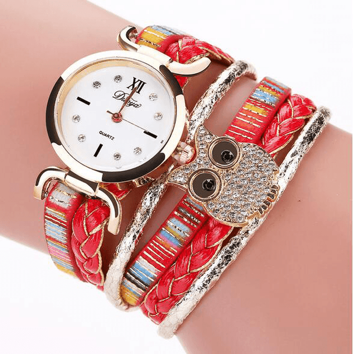 DUOYA DY114 Cute Style Owl Ladies Bracelet Watch Gift Leather Strap Quartz Watches - MRSLM