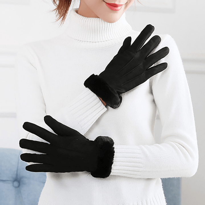 Women Warm Thick plus Velvet Lined Suede Windproof Gloves - MRSLM