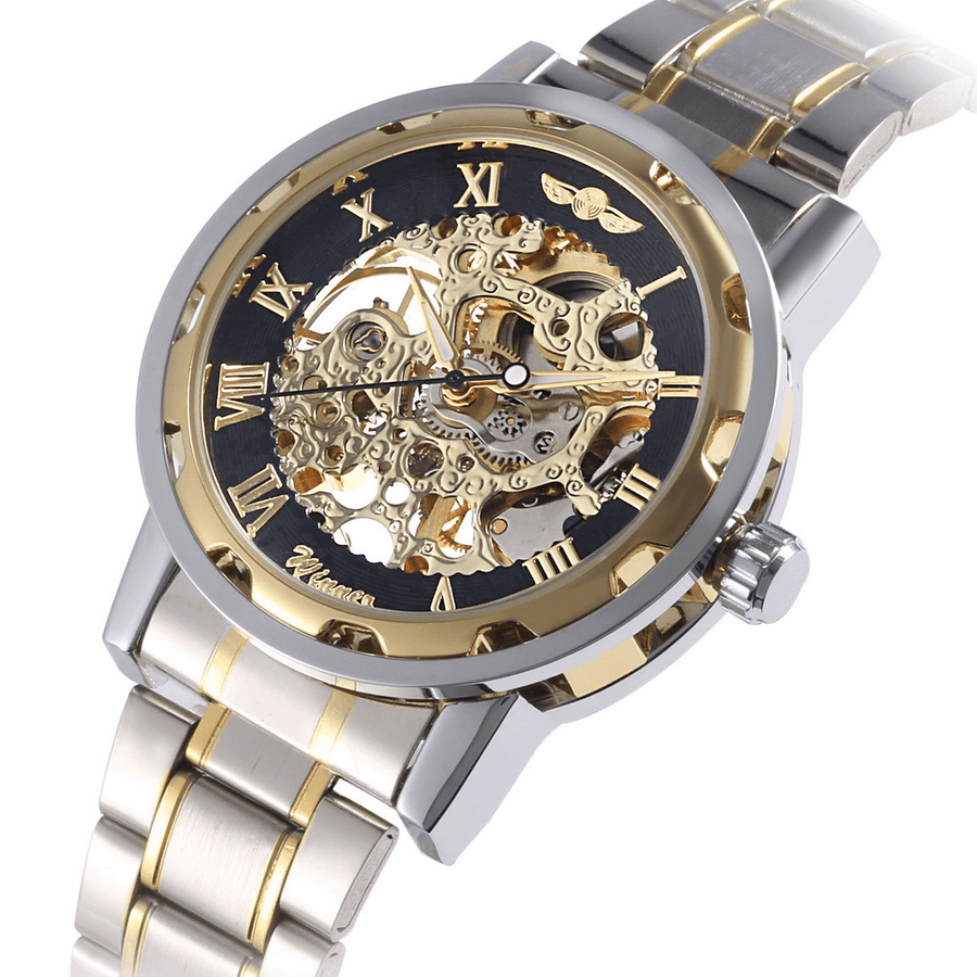Business Skeleton Dial Steel Band Waterproof Men Automatic Mechanical Watch Wristwatch - MRSLM