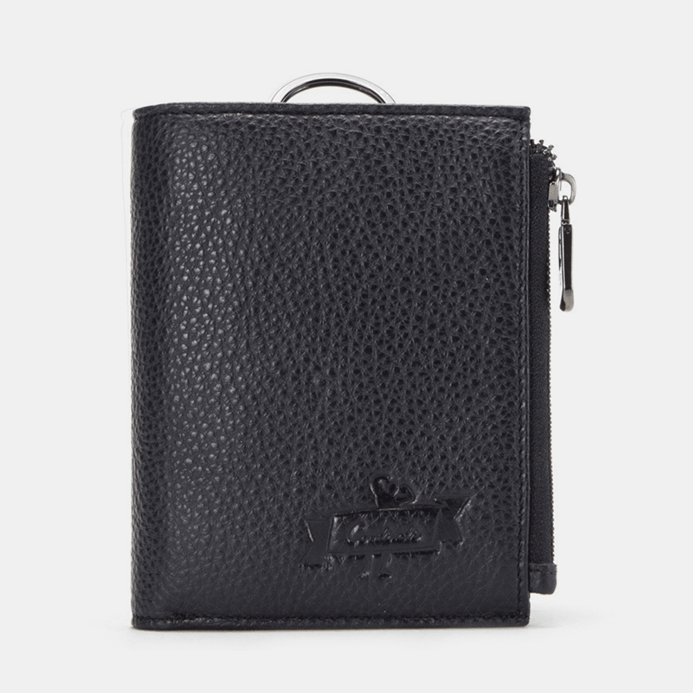 Men Genuine Leather Vintage RFID Blocking Zipper Wallet Card Holder Coin Bag - MRSLM
