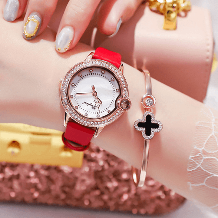Fashion Casual Nano-Carved Women Watch Diamond Case Hardlex Glass Waterproof Leather Strap Female Quartz Watch - MRSLM