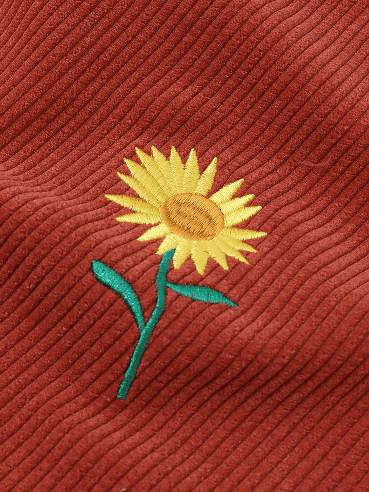 Mens Corduroy Sunflower Embroidery Hoodies - MRSLM