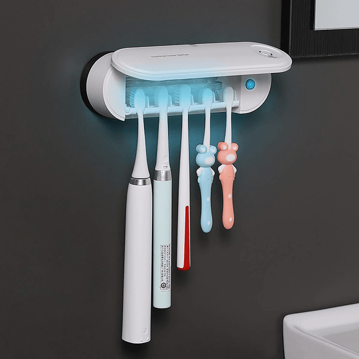 2 in 1 UV Light Electric Toothbrush Sterilizer Holder Automatic Toothbrush Drying Ultraviolet Sterilization for Family Dental Care - MRSLM