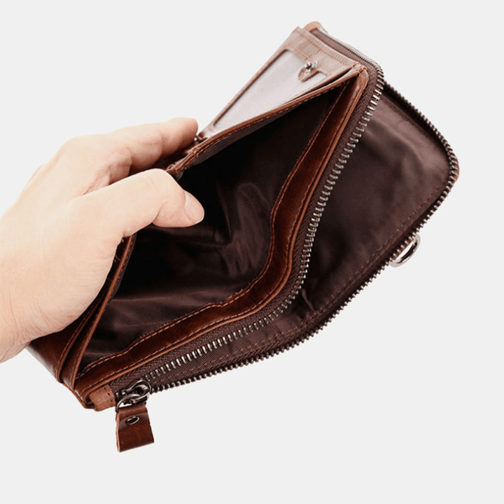 Men Genuine Leather RFID Blocking Card Holder Bifold Wallet Purse Zipper Wallet - MRSLM