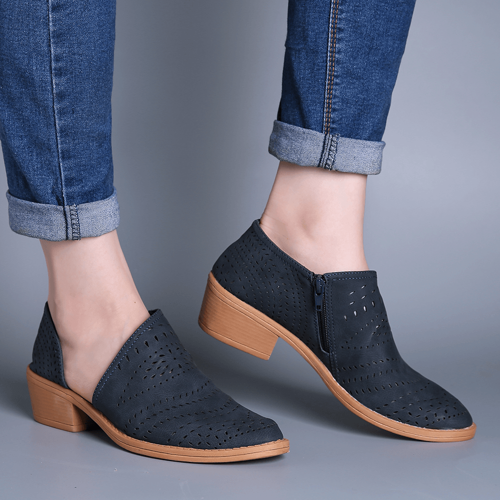 Women Casual Soft Breathable Hollow Zipper Ankle Boots - MRSLM