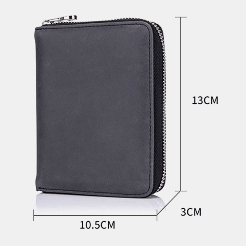 Men Women Anti-Theft RFID Blocking Genuine Leather Zipper Card Holder Wallet Coin Bag - MRSLM