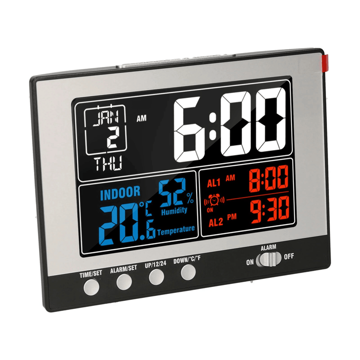 Digital Multifunctional Alarm Clock Indoor Temperature Humidity Monitor Thermo-Hygromete Large Color Display with Backlight Perpetual Calendar - MRSLM