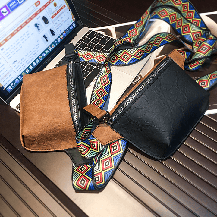 Men Fashion Casual Phone Bag Ethnic Strap Hip-Hop Chest Crossbody Bag - MRSLM